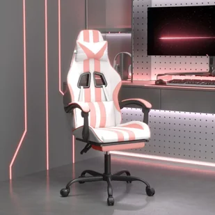Vidaxl obrotowy fotel gamingowy z podnóżkiem, biało-różowy, ekoskóra - Fotele gamingowe - miniaturka - grafika 1