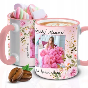 Kubek z Piankami DLA NAJKOCHAŃSZEJ MAMUSI Biało Różowy Kreator - Kubki - miniaturka - grafika 1