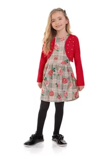 Dresy i komplety dla dziewczynek - Komplet dziewczęcy- sukienka z nadrukiem i czerwone bolerko - grafika 1