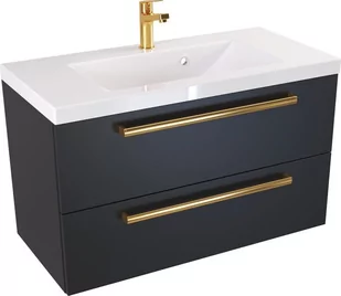 Szafka z Umywalką ATHOS BLACK 80 cm MAT - Uchwyt Złoty - Szafki łazienkowe - miniaturka - grafika 1