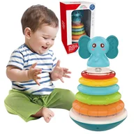 Grzechotki dla dzieci - Wańka wstańka kiwaczek wieża piramidka interaktywny słonik grzechotka kolory - miniaturka - grafika 1