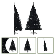 Choinki - The Living Store Sztuczna pół choinka ze stojakiem Czarna 240 cm PVC - miniaturka - grafika 1
