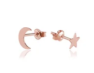 Kolczyki - Kolczyki srebrne Księżyc i gwiazdka - rose gold - miniaturka - grafika 1