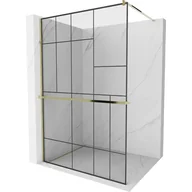 Ścianki i drzwi prysznicowe - Mexen Kioto+ ścianka prysznicowa z półką i relingiem 90 x 200 cm, transparent/czarny wzór 8 mm, złota - miniaturka - grafika 1