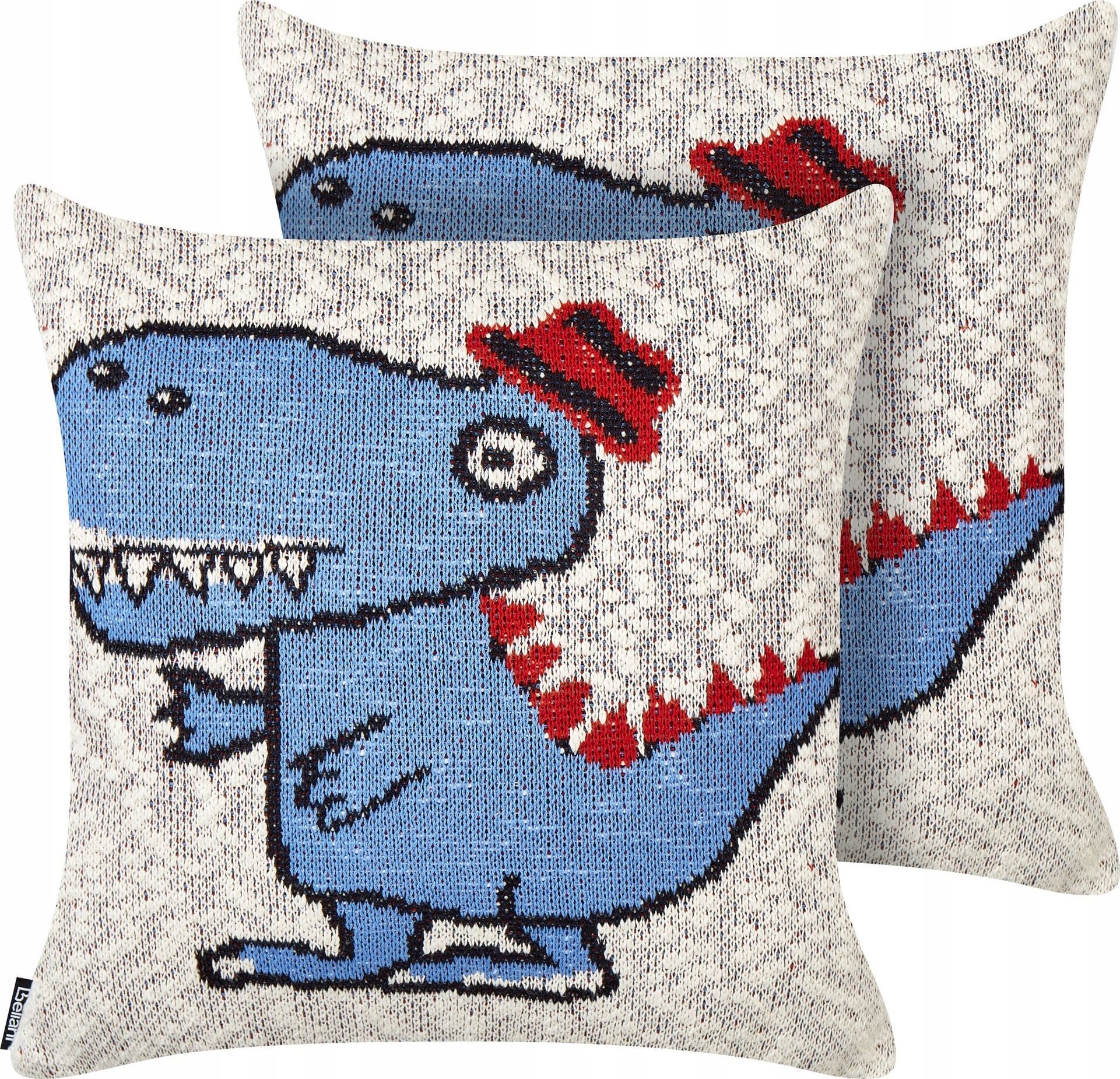 Beliani 2 bawełniane poduszki dla dzieci z motywem dinozaura 45 x 45 cm beżowo-niebieskie GAMBIR