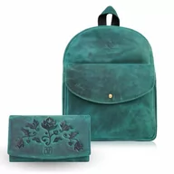 Torebki damskie - PORTFEL DAMSKI SKÓRZANY T-01-GR PLECACZEK DAMSKI MIEJSKI ZIELONY VINTAGE T-18-HGR ZESTAW PREZENTOWY PAOLO PERUZZI ZUP-113-GR - miniaturka - grafika 1