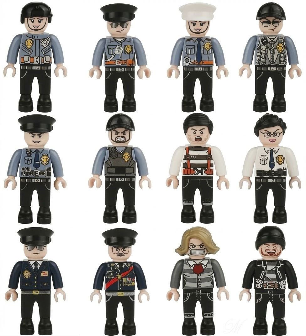 FIGURKI x12 POLICJA 6549 klocki samochód miasto płytka ludziki