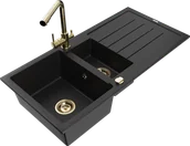 Zlewozmywaki z baterią - Mexen Andres zlewozmywak granitowy 1,5-komorowy z ociekaczem i baterią kuchenną Duero, czarny - 6515-77-671600-50 - miniaturka - grafika 1