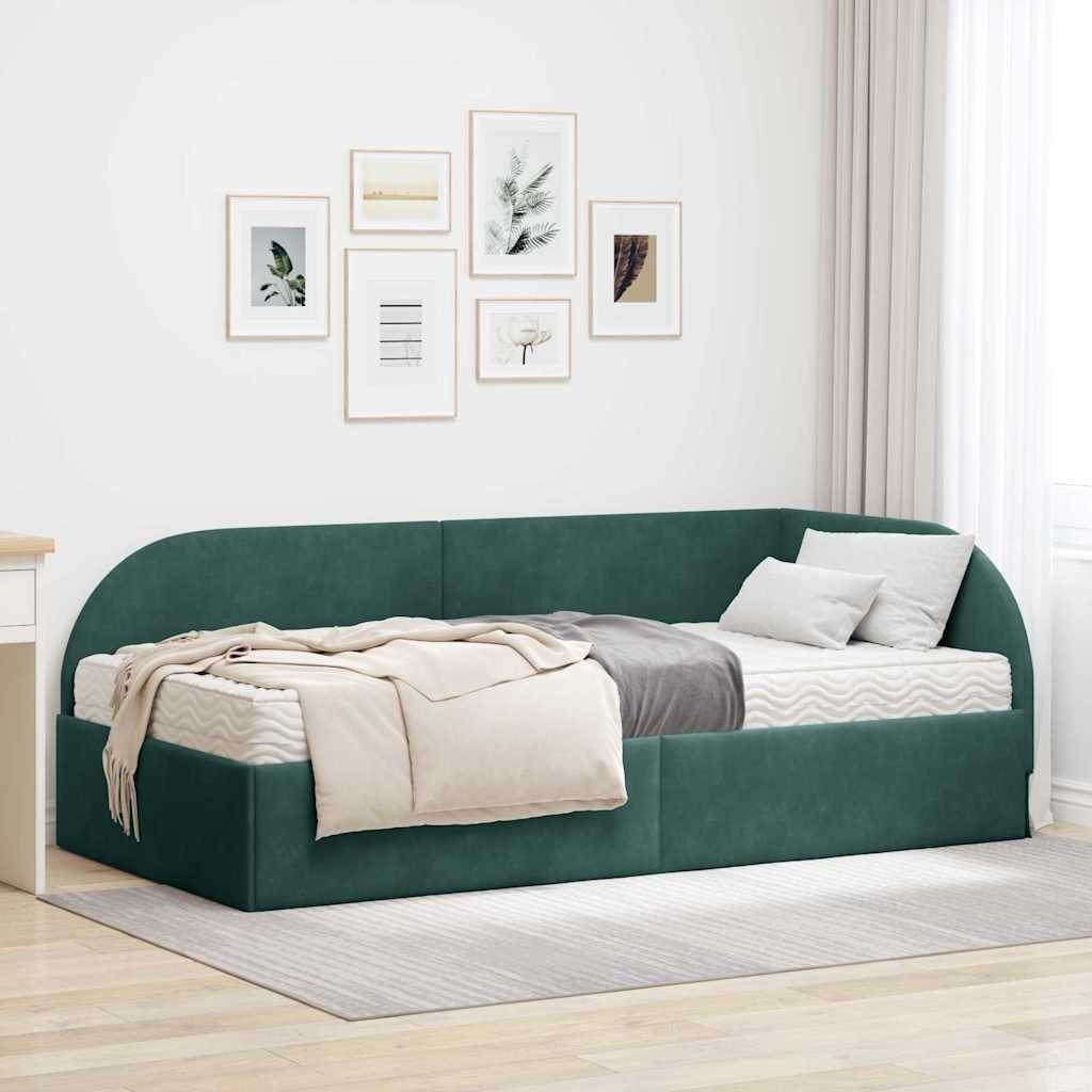 vidaXL Rama Łóżka Narożnego z Materacem 2 pcs Zielony Aksamit