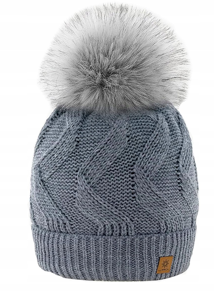 Zimowa CZAPKA CIEPŁA pompon i polar Woolk Leila