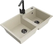Zlewozmywaki z baterią - Mexen Tomas zlewozmywak granitowy 2-komorowy z baterią kuchenną Rita, beżowy - 6516-69-670300-70 - miniaturka - grafika 1