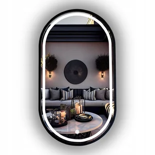 LUSTRO LED ŁAZIENKOWE OWALNE CZARNE W RAMIE 85X50 CM + WŁĄCZNIK - Lustra - miniaturka - grafika 1