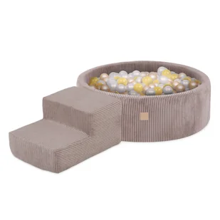 MISIOO Plac zabaw Suchy basen 90x30 + schodek (+200 piłek: perłowy złoty żółty) beżowy sztruks premium - Suche baseny - miniaturka - grafika 1