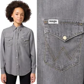 Koszule damskie - Wrangler REGULAR SHIRT Oyster Grey DżINS SZARA DAMSKA KOSZULA JEANSOWA XS - miniaturka - grafika 1