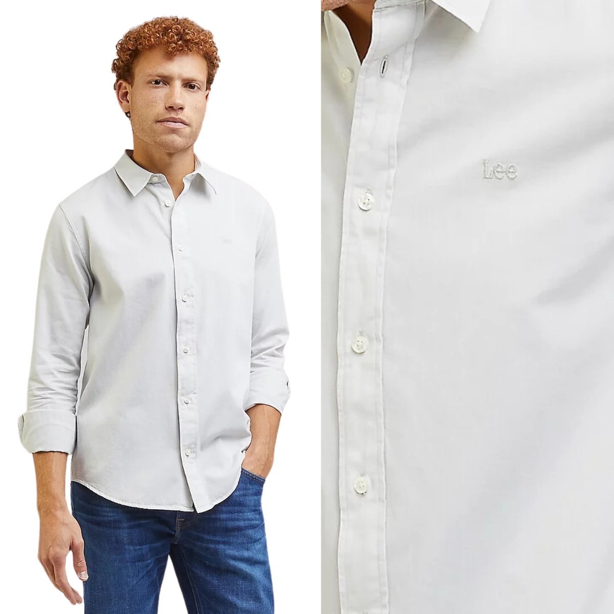 Lee PATCH SHIRT Bright White BIAŁA LNINANA KOSZULA REGULAR FIT XL