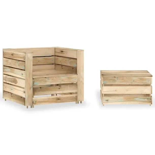 Zestaw mebli ogrodowych z palet, drewno sosnowe zielone, fotel 77x70x66 cm,