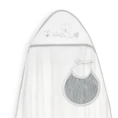 Okrycia kąpielowe dla dzieci - Okrycie kąpielowe 100x100 Corazones biały szary ręcznik z kapturkiem + śliniaczek - miniaturka - grafika 1