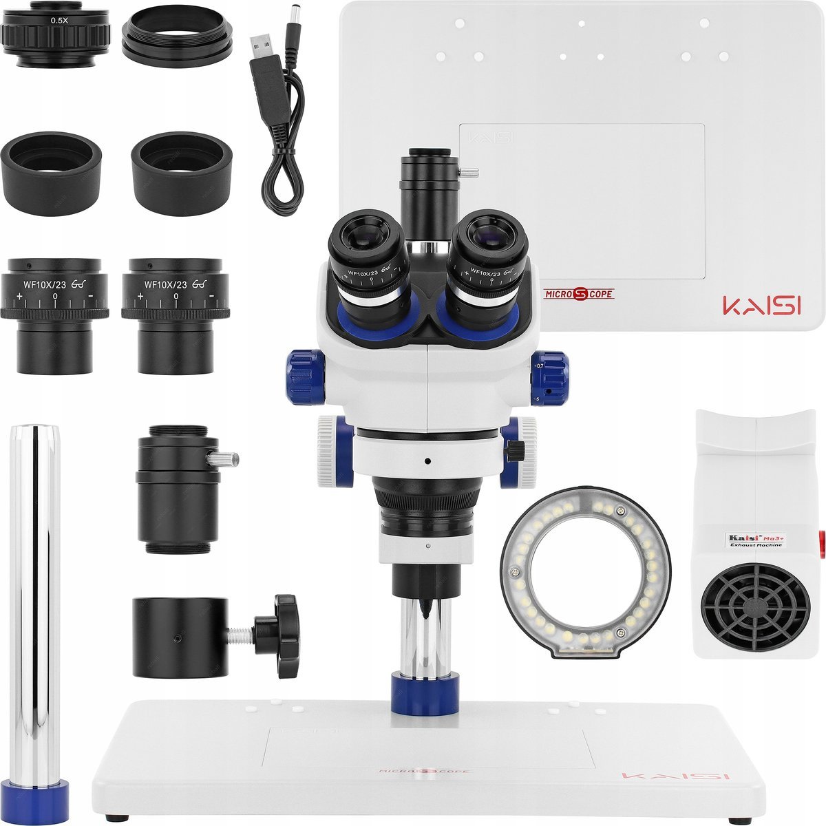 MIKROSKOP STEREOSKOPOWY TRINOKULAROWY KAISI TX-350E ODCIĄG OPARÓW ADAPTER