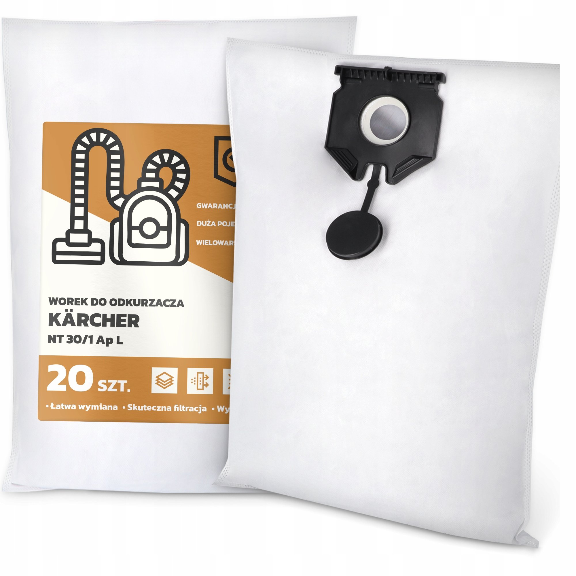 20x Worek do Odkurzacza Kärcher Nt 30/1 Ap L Syntetyczny Duży Mocny Work G9
