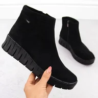 Botki damskie - Skórzane botki damskie zamszowe czarne Helios 506P - miniaturka - grafika 1