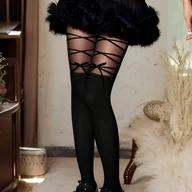Rajstopy - TEMU 1 szt. Damskie seksowne legginsy z kokardką Czarny geometryczny wzór, konstrukcja zapobiegająca plątaniu, wygodne i stylowe do noszenia na co - miniaturka - grafika 1