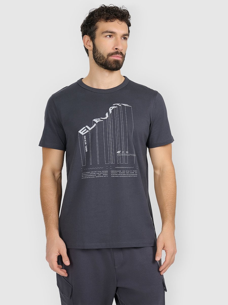 T-shirt regular z nadrukiem męski 4F 4FRAW25TTSHM3845-22S Czarny M