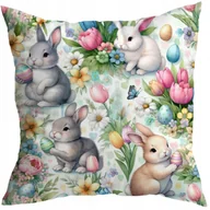 Poszewki na poduszki - POSZEWKA WIELKANOC DEKORACYJNA 40X40 CM ŚWIĄTECZNA ZAJĄCZEK KRÓLIK WZÓR 385 - miniaturka - grafika 1
