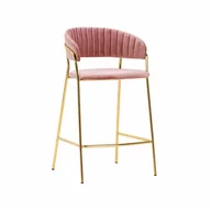 Taborety i hokery - Krzesło barowe MARGO 65 brudny róż - welur podstawa złota kod: KH1201100129.14 - miniaturka - grafika 1