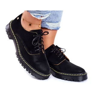 Damskie Półbuty Oxfordy Skórzane Czarne Maciejka 04087-01 - Półbuty damskie - miniaturka - grafika 1