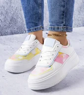 Botki damskie - Biało-niebieskie buty na platformie Heloise -39 - miniaturka - grafika 1