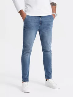Spodnie męskie - Spodnie męskie jeansowe CARROT FIT - niebieskie V1 OM-PADP-0117 - grafika 1
