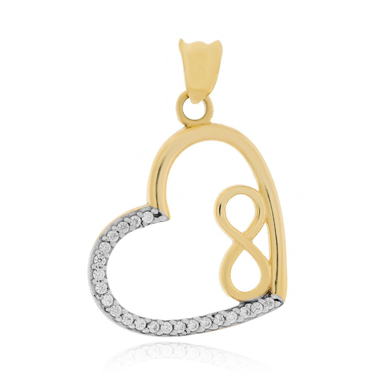 Złota zawieszka znak nieskończoności w sercu z cyrkoniami pr. 333