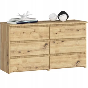 Komoda bezuchwytowa CL 100 cm 6 szuflad klasyczna do salonu Dąb Artisan - Komody - miniaturka - grafika 1