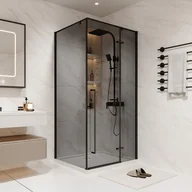 Ścianki i drzwi prysznicowe - Ścianka prysznicowa z uchylnymi drzwiami ze szkła dymionego - szer. 100 x gł. 80 x wys. 190 cm - Czarny mat - TERMANIO - miniaturka - grafika 1