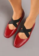 Baleriny - Bordowo-Czerwone Płaskie Balerinki Ozdobione Gumką Elizora - miniaturka - grafika 1