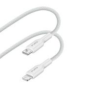 Kable USB - PURO Fabric - Kabel w oplocie USB-C / Lightning MFi 1,2m (biały) - miniaturka - grafika 1