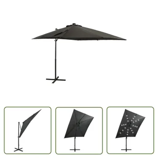 The Living Store Parasol wiszący z lampkami LED i słupkiem - antracytowy - 250 cm - Parasol Wiszący - Parasole ogrodowe - miniaturka - grafika 1