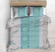 Pościel - Pościel z kory 180x200 turkusowe szare pionowe pasy - miniaturka - grafika 1