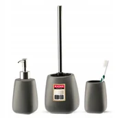 Akcesoria łazienkowe - Zestaw łazienkowy szczotka do WC + kubek + dozownik, szary - miniaturka - grafika 1