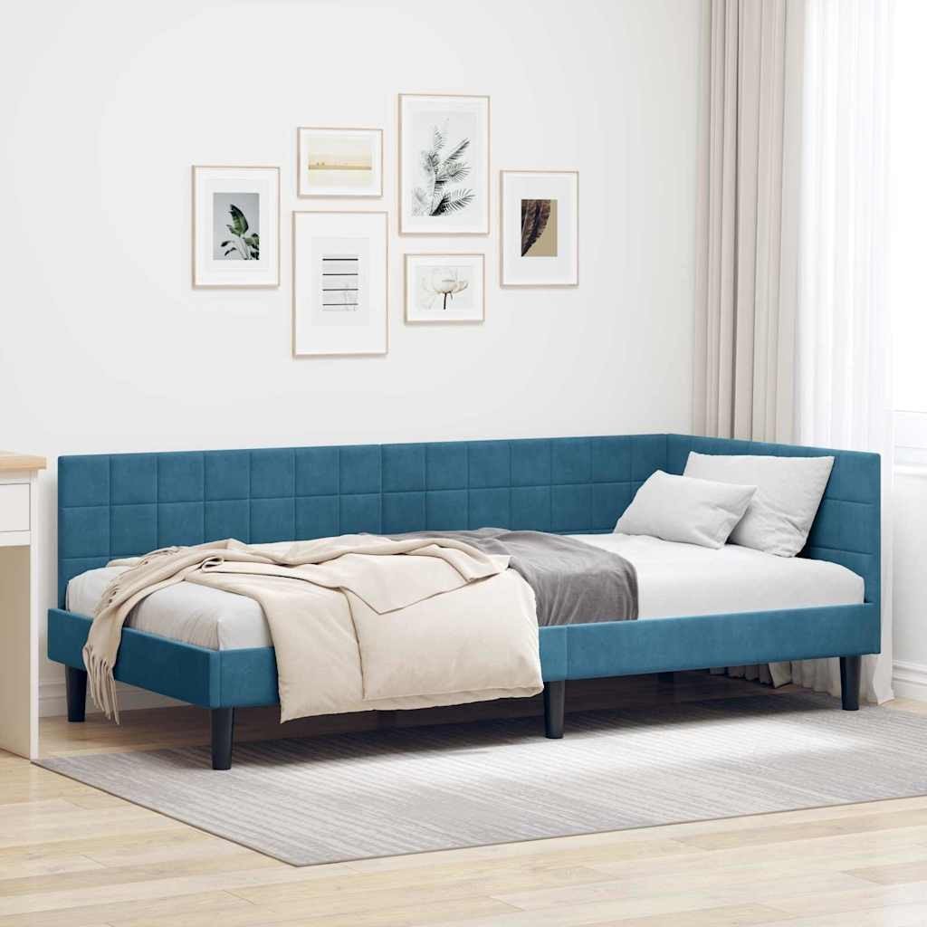 vidaXL Rama łóżka narożnego Niebieski 100 x 200 cm Aksamit