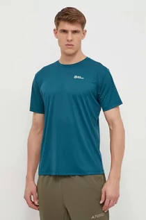 Koszulki męskie - Jack Wolfskin t-shirt sportowy Tech kolor zielony gładki - grafika 1