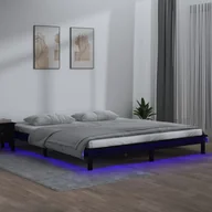 Łóżka - Lumarko Rama łóżka z LED, czarna, 200x200 cm, lite drewno! - miniaturka - grafika 1