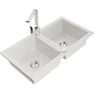 Zlewozmywaki z baterią - Mexen Mario zlewozmywak granitowy 2-komorowy z baterią kuchenną Rita, biały - miniaturka - grafika 1