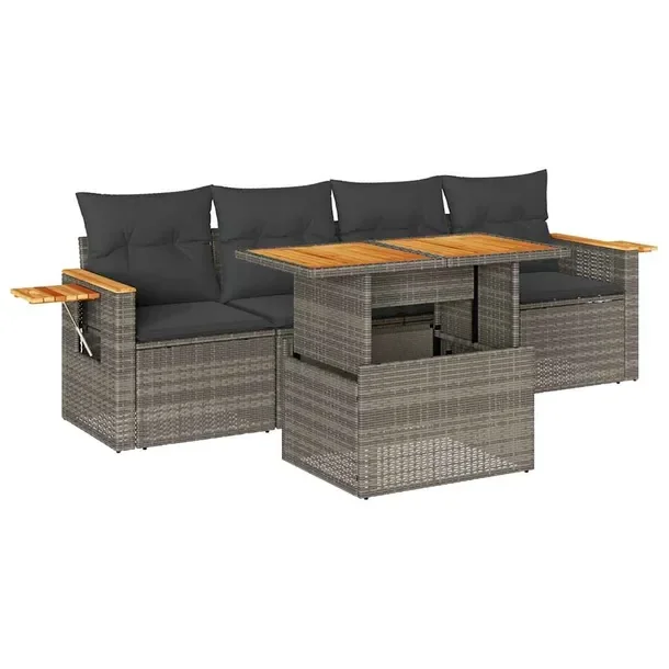 Zestaw mebli ogrodowych z rattanem PE, szary, wymiary: 55x62x69 cm, 62x62x6