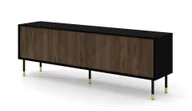 Szafki RTV - Szafka RTV WOODY IV 4D 180 cm CZARNY MAT / DĄB CATANIA frezowane fronty MDF niska płyta na nóżkach kredens komoda stolik hi-fi stolik pod telewizor - miniaturka - grafika 1
