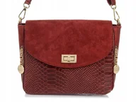 Torebki damskie - Torebka Damska Skórzana Naturalna Listonoszka Na Ramię Skóra Węża Bordowa - miniaturka - grafika 1