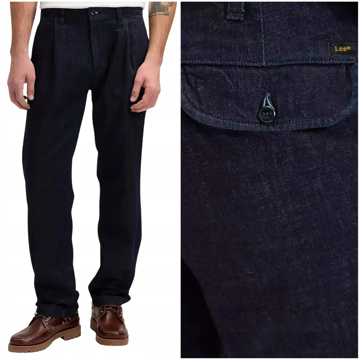 Lee Pleated Chino luźne bawełniane spodnie materiałowe chinosy W34 L32