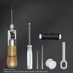 TEMU Zestaw do Szycia ze Sztucznej Skóry z Igłą - Metalowy Szewc Ręczny do Rękodzieła i Napraw, Szybki Zestaw Narzędzi do Maszynki do Szycia - Inne - miniaturka - grafika 1