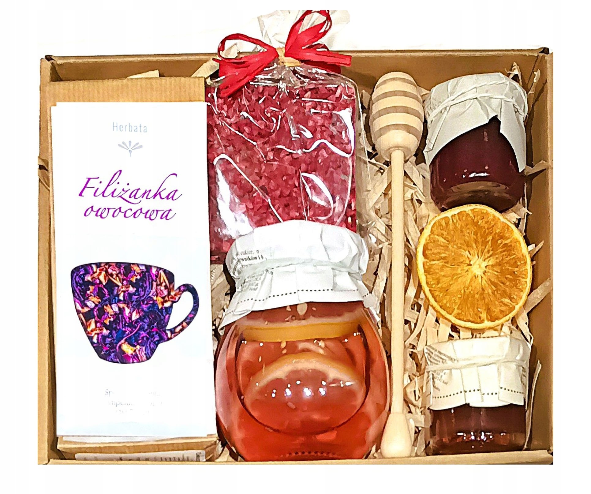 Kosz Box Prezentowy Miód Herbata Malina Cytryna Konfitury Czekolada