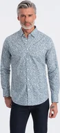 Koszule męskie - Ombre Koszula męska SLIM FIT w print drobnych liści - jasnoniebieska V1 OM-SHPS-0163 XXL - miniaturka - grafika 1